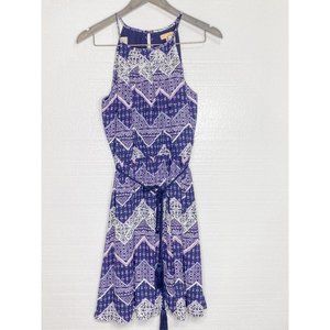 Takara Purple Blue Belted Dress With Flowers